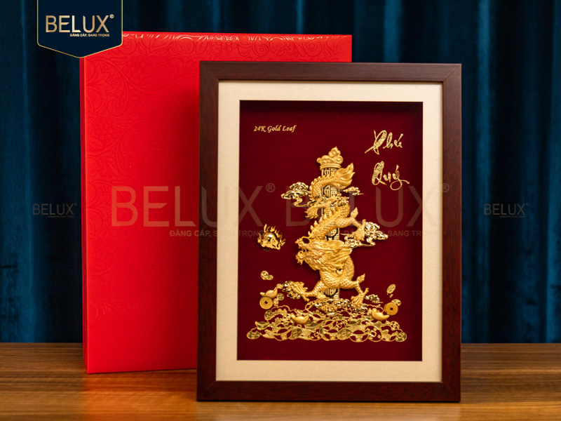 Tranh Rồng Phú Quý Dát Vàng 24k- 32x25cm